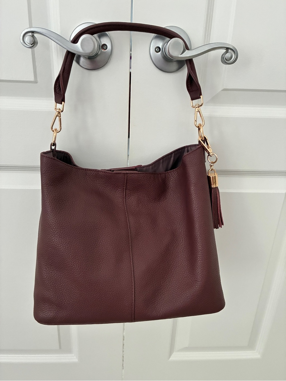 Leather Pom Pom London Lambeth Deep Burgundy Shoulder Bag